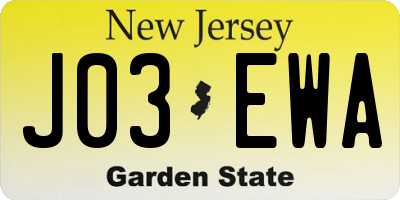 NJ license plate J03EWA