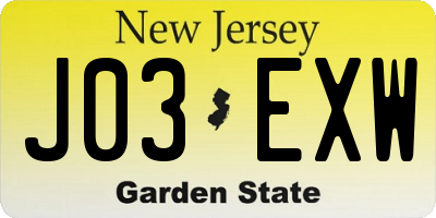 NJ license plate J03EXW