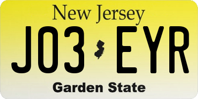 NJ license plate J03EYR