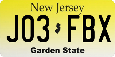 NJ license plate J03FBX