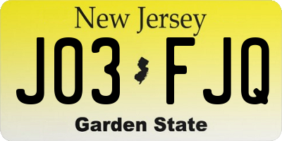 NJ license plate J03FJQ