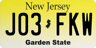 NJ license plate J03FKW