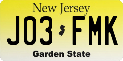 NJ license plate J03FMK