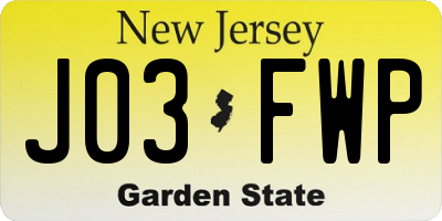 NJ license plate J03FWP