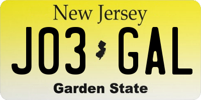 NJ license plate J03GAL