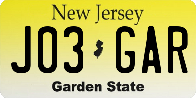 NJ license plate J03GAR