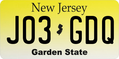 NJ license plate J03GDQ