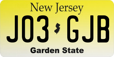 NJ license plate J03GJB