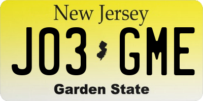 NJ license plate J03GME