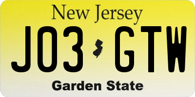 NJ license plate J03GTW