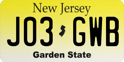 NJ license plate J03GWB