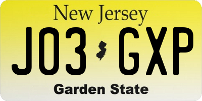 NJ license plate J03GXP