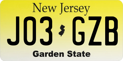 NJ license plate J03GZB