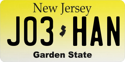 NJ license plate J03HAN