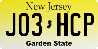 NJ license plate J03HCP