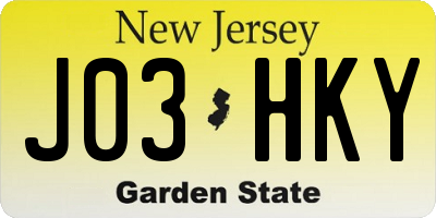 NJ license plate J03HKY
