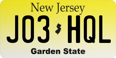 NJ license plate J03HQL
