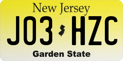 NJ license plate J03HZC