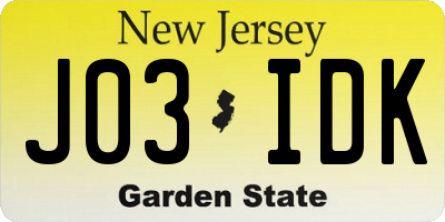 NJ license plate J03IDK