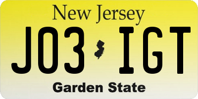NJ license plate J03IGT