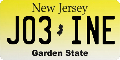 NJ license plate J03INE