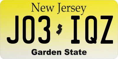 NJ license plate J03IQZ