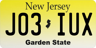 NJ license plate J03IUX