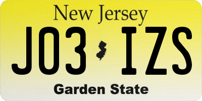 NJ license plate J03IZS