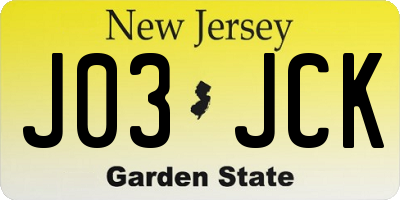NJ license plate J03JCK