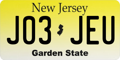 NJ license plate J03JEU