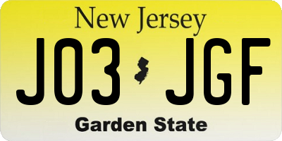 NJ license plate J03JGF