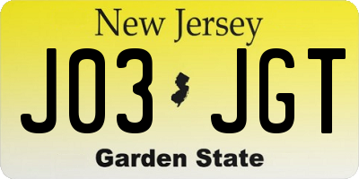 NJ license plate J03JGT