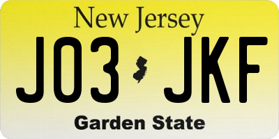 NJ license plate J03JKF