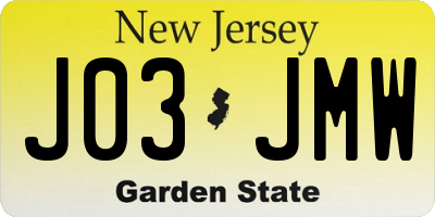 NJ license plate J03JMW