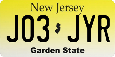 NJ license plate J03JYR