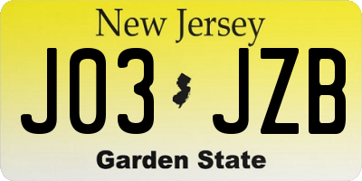 NJ license plate J03JZB
