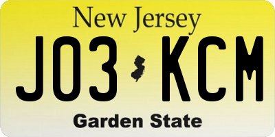 NJ license plate J03KCM