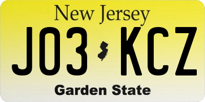 NJ license plate J03KCZ