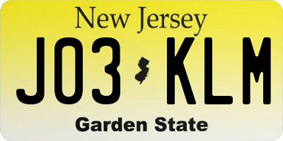 NJ license plate J03KLM