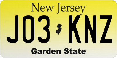 NJ license plate J03KNZ