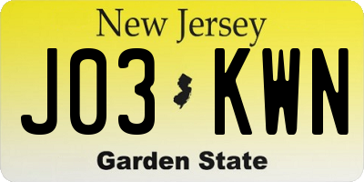 NJ license plate J03KWN