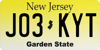 NJ license plate J03KYT