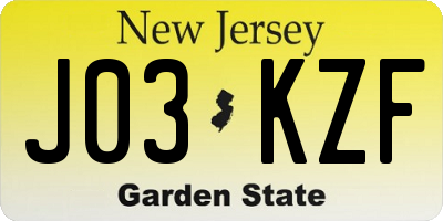 NJ license plate J03KZF