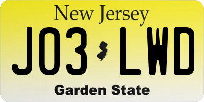 NJ license plate J03LWD