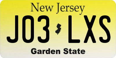 NJ license plate J03LXS