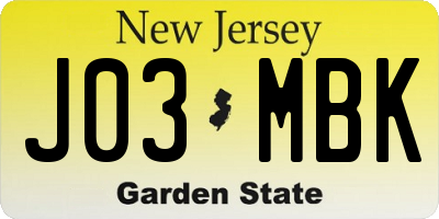 NJ license plate J03MBK