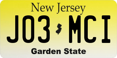 NJ license plate J03MCI