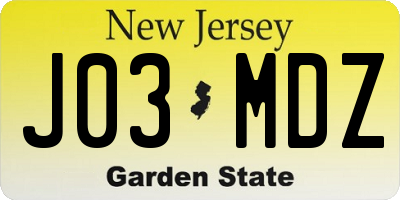 NJ license plate J03MDZ