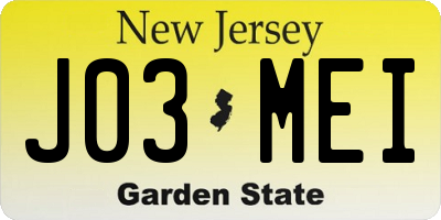 NJ license plate J03MEI