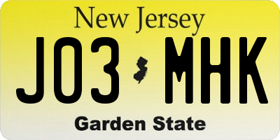 NJ license plate J03MHK